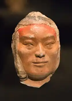 Painted earthenware tomb figurine of a warrior. From the tomb of Emperor Jing (reigned 157–141 BCE). Yangling Mausoleum, Xianyang, Shaanxi, China