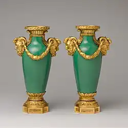 Pair of mounted vases (vase à monter); 1765–70; soft-paste porcelain and French gilt bronze; 28.9 x 17.1 cm; Metropolitan Museum of Art