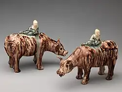 Pair of water buffalos and Chinese boys, "Whieldon-type", c. 1760