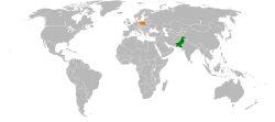 Map indicating locations of Pakistan and Poland