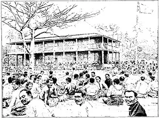 Engraving showing the Royal Palace of Uvea (in 1900).