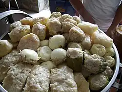 Varieties of steamed siomay: tofu, potato, cabbage, bitter gourd, and egg
