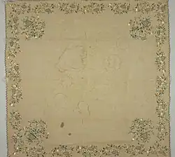 19th century pañuelo with silk and silver thread embroidery