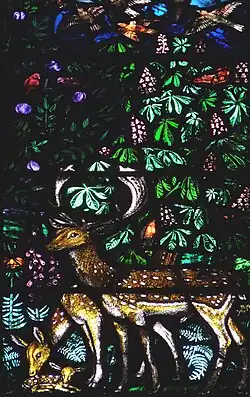 Detail from the Creation window, S.Chad, Far Headingley, Leeds, 1923:Deer in Paradise