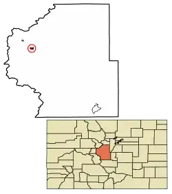 Location of the Town of Fairplay in Park County, Colorado.