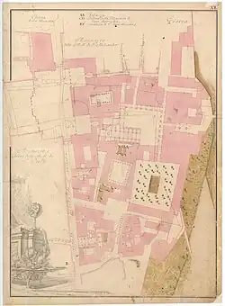Extract from the Atlante Sardi's atlas of Parma from 1767 showing the Ducal Palace and its surroundings like if the Petitot project was completed