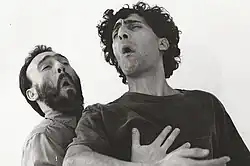 British psychotherapist Paul Newham conducting an expressive therapy session with a client.