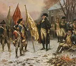 Washington inspecting the captured colors after the Battle of Trenton, by Edward Percy Moran, c. 1914