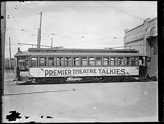 Perth tram at East Perth car barn, 1929