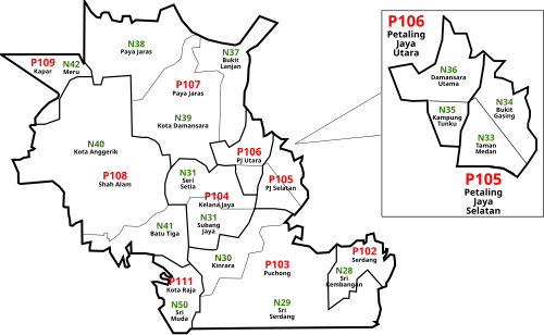 Petaling, Selangor Parliament and State Assembly Electoral Districts