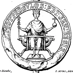 Drawing of a seal of Peter II of Aragon, ca. 1196—1213[27]