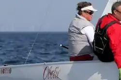 In Soling:, Peter Hall (CAN), Committee member World Sailing and three times Soling World Champion (in three continents), during a race of the 2018 Vintage Yachting Games.