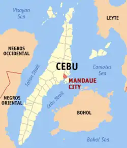 Map of Central Visayas with Mandaue highlighted