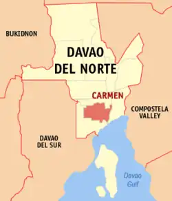 Map of Davao del Norte with Carmen highlighted