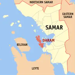 Map of Samar with Daram highlighted