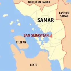 Map of Samar with San Sebastian highlighted