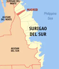 Map of Surigao del Sur with Madrid highlighted