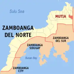 Map of Zamboanga del Norte with Mutia highlighted