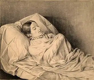 Sophia Sieveking on Her Deathbed (1810), black & white chalk, 43.5 x 51.2&nbsp;cm.