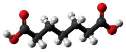 Ball-and-stick model of the pimelic acid molecule