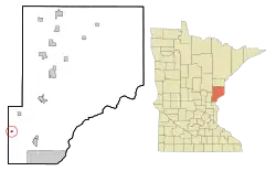 Location of the city of Henriette within Pine County, Minnesota