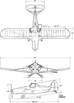 3-view line drawing of the Piper PA-25 Pawnee C