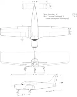 3-view line drawing of the Piper PA-28-161 Cherokee Warrior II