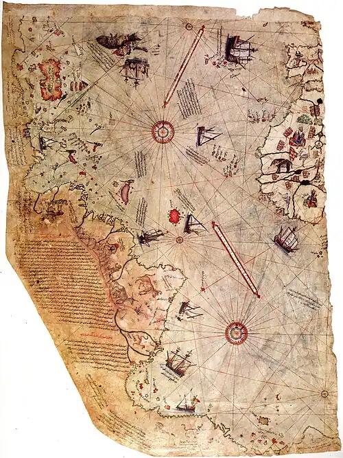 Image 42Surviving fragment of the first World Map of Piri Reis (1513) (from Science in the medieval Islamic world)