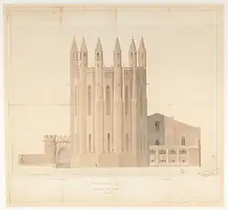 Plan for cathedral in 1880, with Neo-Gothic turrets