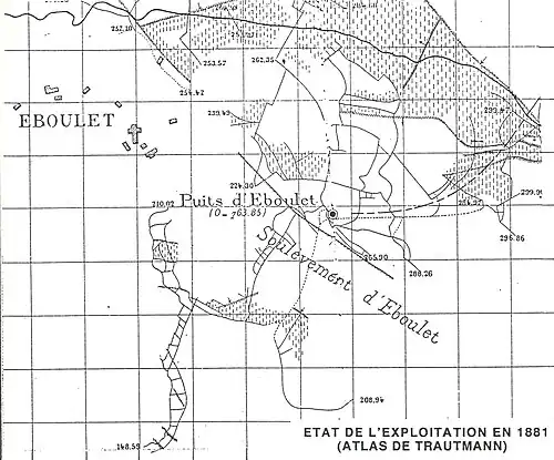 Layout of the bottom of the Notre-Dame mine in 1881
