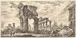 Engraving of a Roman temple