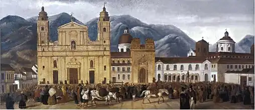 Plaza de Bolívar and cathedral in 1840 by José Santos Figueroa[6]