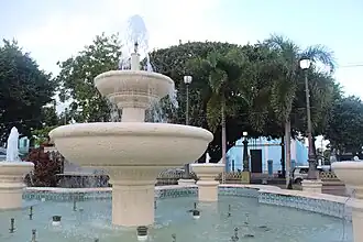 Juncos town square (plaza pública) with the parish church in the background.