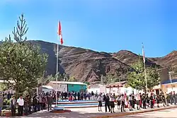 View of civic event on the Plaza Mayor de Margos, the district capital