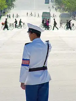 North Korean traffic controller wearing armlet, 2008.