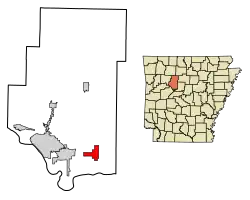 Location of Atkins in Pope County, Arkansas.