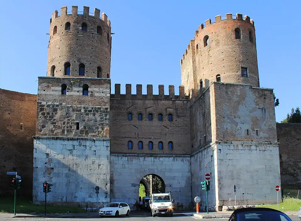 Porta San Sebastiano is the gate of the Appia in the Aurelian Walls.
