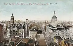 A post card showing a cityscape, from slightly after the turn of the 20th century