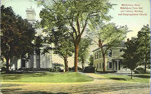 Town Hall/Library and Congregational Church, c. 1910