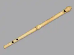 Modern three-hole pipe from England. Has two holes in front and a thumb hole.