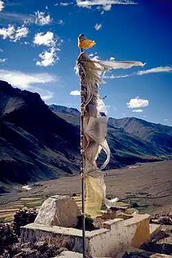 Image 36Tibetan prayer flag, by Moumine (from Wikipedia:Featured pictures/Culture, entertainment, and lifestyle/Religion and mythology)