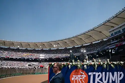 The stadium during the Namaste Trump event.