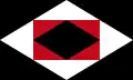 Design C - Marnie Bond. The central black lozenge represents a lump of coal, the surrounding red rectangle stands for iron ore, and the white lozenge symbolises limestone. The black background represents the industrial smoke from which the Black Country got its name.[3]