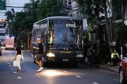 Police bus carry Riot Police by Metropolitan Police Bureau, Thailand.