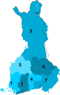 1812-1831 1&nbsp;Turku and Pori 2&nbsp;Uusimaa and Tavastia 3&nbsp;Oulu 4&nbsp;Kymenkartano 5&nbsp;Vaasa 6&nbsp;Savonia and Karelia 7&nbsp;Viipuri
