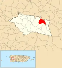 Location of Purísima Concepción within the municipality of Las Marías shown in red