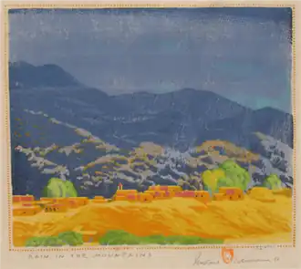 Rain in the Mountains, 1926, color woodcut