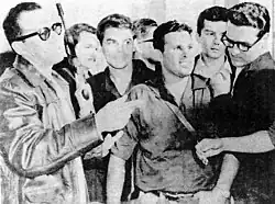 Meeting of Ramon Barquin, Aldo Vera Serafin, and Armando Hart Dávalos, at Camp Colombia military base. January, 1959.