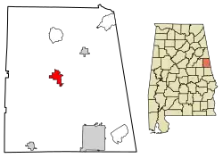 Location of Wedowee in Randolph County, Alabama.