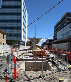 Image of construction process of Randwick light rail stop.